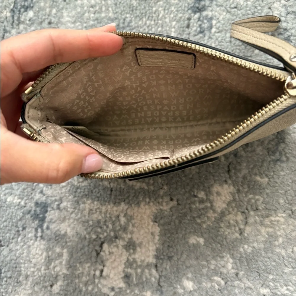 Kate Spade Peddle Leather Wristlet, Beige.